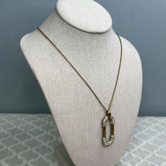 Ann Taylor Link Pendant Necklace Gold Tone Rhinestones Signed 31 inch - Picture 2 of 8